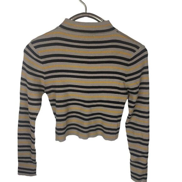 Kerisma Mockneck Cropped Tan Black Yellow Striped Sweater Size S/M Modal Blend - Picture 2 of 6